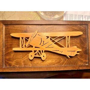 Hanging Wood Framed 3D Biplane Airplane Vintage Fighter Plane Aviation Decor
